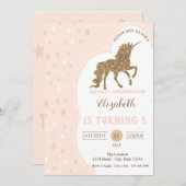 金ゴールドエレガントグリッターユニコーンスター誕生日 招待状 (正面/裏面)