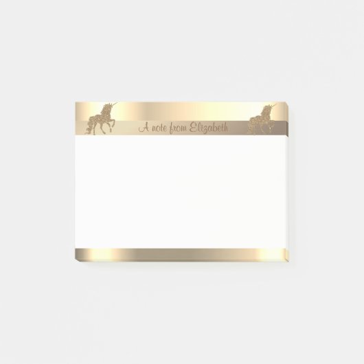 金ゴールドエレガントグリッターユニコーンストライプ、-パーソナライズされた ポストイット (正面)