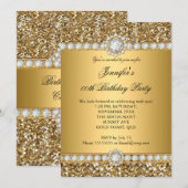 金ゴールドエレガントグリッタールックダイヤモンドトリム誕生日 招待状 (正面/裏面)