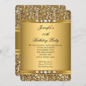 金ゴールドエレガントグリッタールックダイヤモンドバースデーパーティー 招待状 (正面/裏面)
