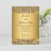 金ゴールドエレガントグリッタールックダイヤモンドバースデーパーティー 招待状 (スタンド正面)