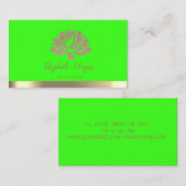 金ゴールドエレガントグリッターロータスグリーンネオン 名刺 (正面/裏面)
