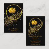 金ゴールドエレガントグリッターロータスヨガメディテーション 名刺 (正面/裏面)