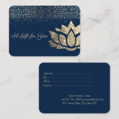 金ゴールドエレガントグリッターロータス、紙吹雪、ネイビーブルー 割引カード (正面/裏面)