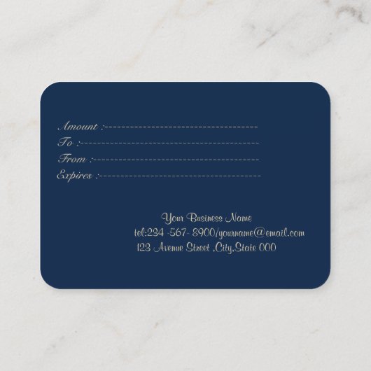 金ゴールドエレガントグリッターロータス、紙吹雪、ネイビーブルー 割引カード (裏面)