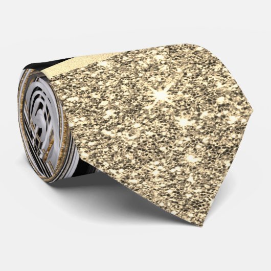金ゴールドエレガントグリッター光沢のある白い黒い大理石 ネクタイ (ロール)