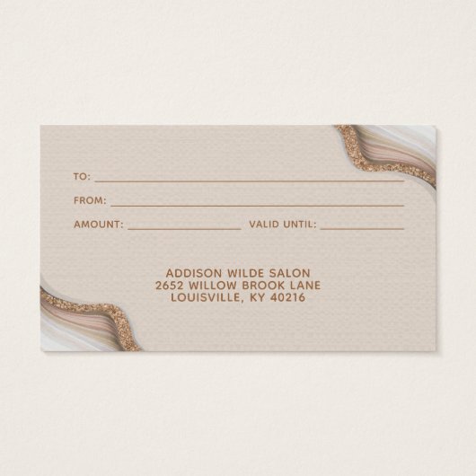 金ゴールドエレガントグリッター大理石アゲーモダントギフトカード (裏面)