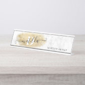 金ゴールドエレガントグリッター大理石メーキャップのアーティスト デスクネームプレート (正面)