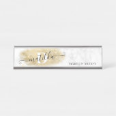 金ゴールドエレガントグリッター大理石メーキャップのアーティスト デスクネームプレート (正面)