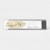 金ゴールドエレガントグリッター大理石メーキャップのアーティスト デスクネームプレート (正面)