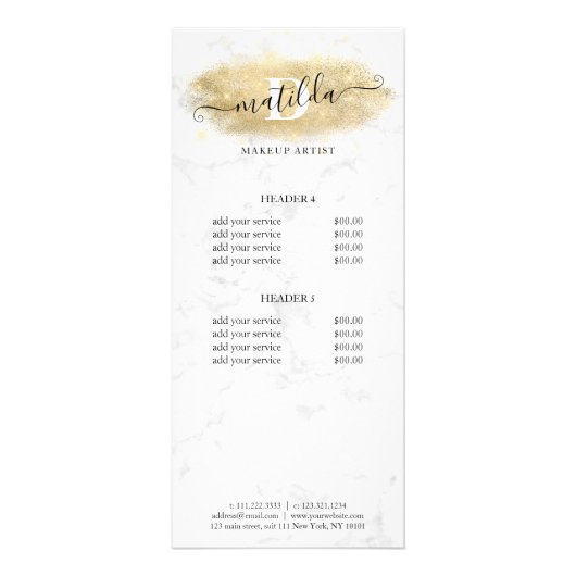 金ゴールドエレガントグリッター大理石メーキャップのアーティスト ラックカード (裏面)