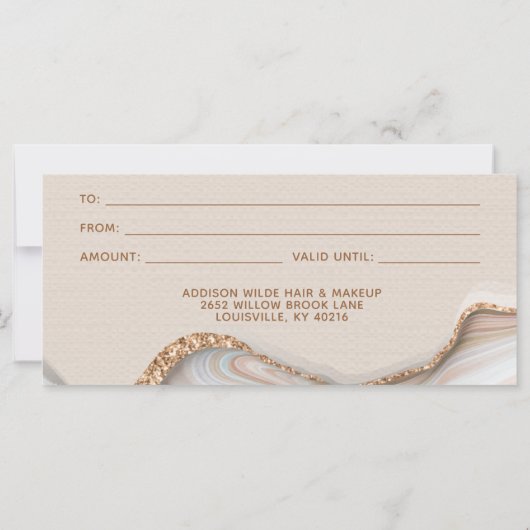 金ゴールドエレガントグリッター大理石瑪瑙ギフト証明書 (裏面)