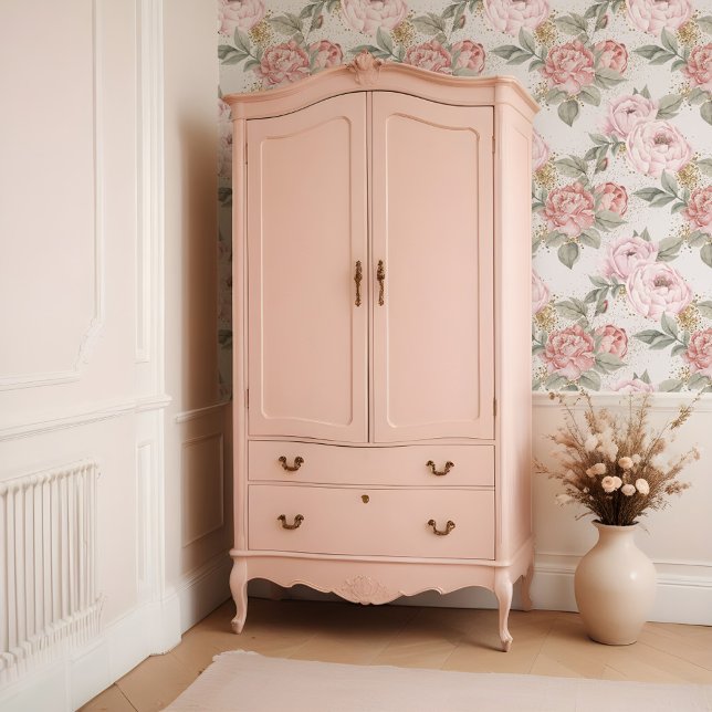 金ゴールドエレガントグリッター水色ピンク牡丹花模様 壁紙 (Elegant Gold Glitter Watercolor Pink Peony Florals Wallpaper)