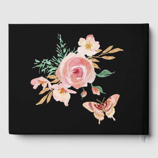 金ゴールドエレガントグリッター水色フローラButterfly ゲストブック (裏面)