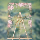 金ゴールドエレガントグリッター牡丹フローラスウィート16ウェルカム アクリルサイン (ニュートラル)