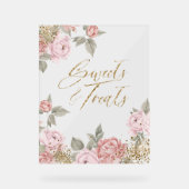 金ゴールドエレガントグリッター牡丹花模様スイーツ&トリート アクリルサイン (正面)