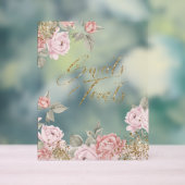 金ゴールドエレガントグリッター牡丹花模様スイーツ&トリート アクリルサイン (ニュートラル)