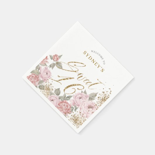 金ゴールドエレガントグリッター牡丹花模様スウィート16お気に入り スタンダードカクテルナプキン (角)