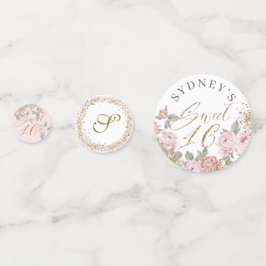 金ゴールドエレガントグリッター牡丹花模様ズスウィート16 コンフェッティ (正面)