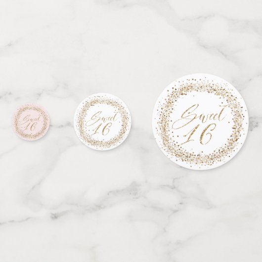 金ゴールドエレガントグリッター牡丹花模様ズスウィート16 コンフェッティ (裏面)