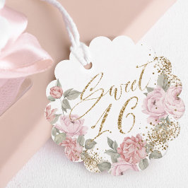 金ゴールドエレガントグリッター牡丹花模様ズスウィート16 フェイバータグ