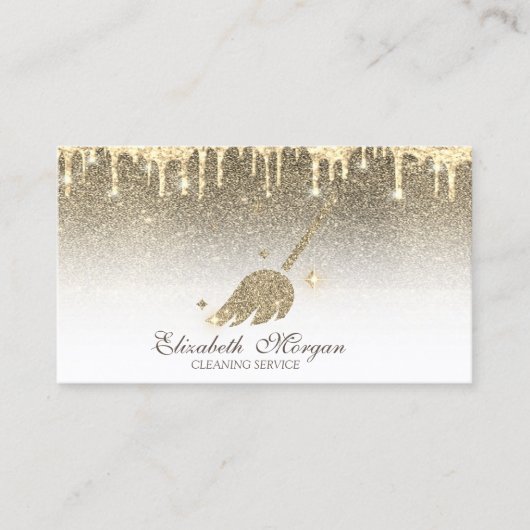 金ゴールドエレガントグリッター箒メイドクリーニングハウス 名刺 (正面)
