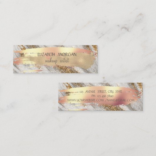 金ゴールドエレガントグリッター箔ブラシストローク スキニー名刺 (正面/裏面)