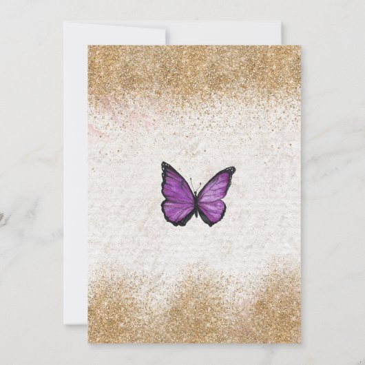 金ゴールドエレガントグリッター紫バタフライベビーシャワー 招待状 (裏面)