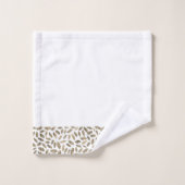 金ゴールドエレガントグリッター羽毛オンホワイトモノグラム バスタオルセット (ウォッシュタオル)