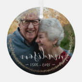 金ゴールドエレガントグリッター額写真記念記念 ガラスオーナメント (裏面)