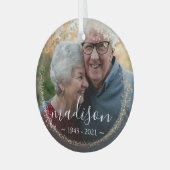 金ゴールドエレガントグリッター額写真記念記念 ガラスオーナメント (正面左)