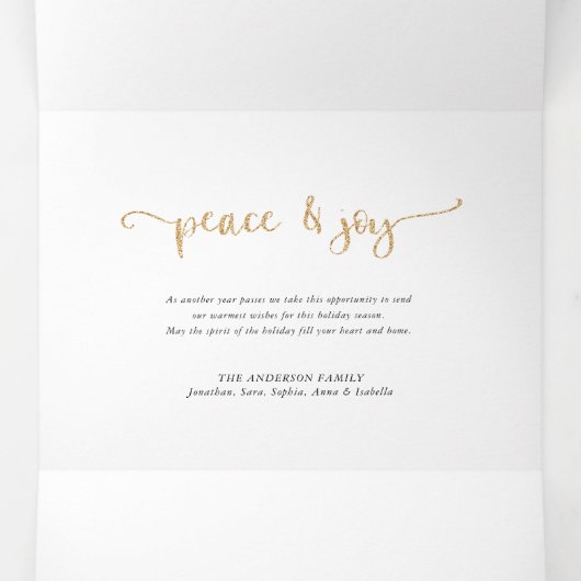 金ゴールドエレガントグリッター4写真クリスマス 三つ折りクリスマスカード (内部中)