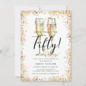 金ゴールドエレガントグリッター50th誕生日パーティー 招待状 (正面)