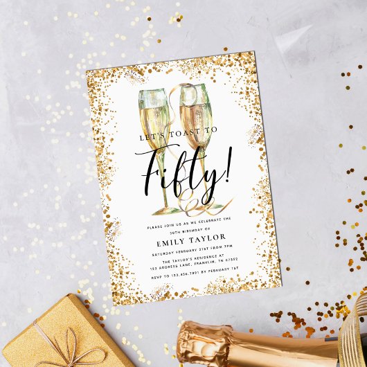 金ゴールドエレガントグリッター50th誕生日パーティー 招待状