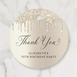 金ゴールドエレガントグリッター70th誕生日パーティーありがとう フェイバータグ