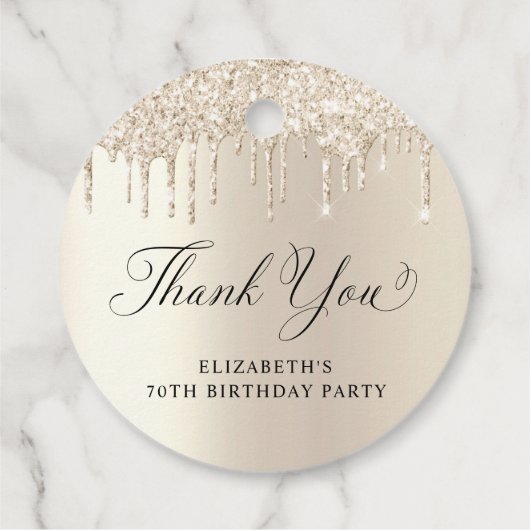 金ゴールドエレガントグリッター70th誕生日パーティーありがとう フェイバータグ (裏面)
