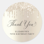 金ゴールドエレガントグリッター70th誕生日パーティーありがとう ラウンドシール (正面)