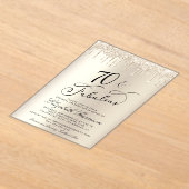 金ゴールドエレガントグリッター70th誕生日パーティー アクリル招待状 (レイダウン)