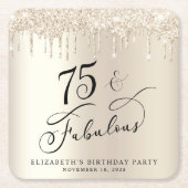 金ゴールドエレガントグリッター75th誕生日パーティー スクエアペーパーコースター (正面)