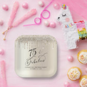 金ゴールドエレガントグリッター75th誕生日パーティー ペーパープレート (パーティー)