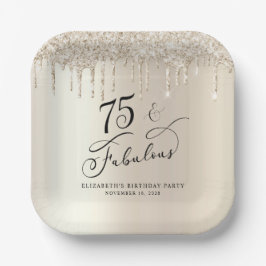金ゴールドエレガントグリッター75th誕生日パーティー ペーパープレート