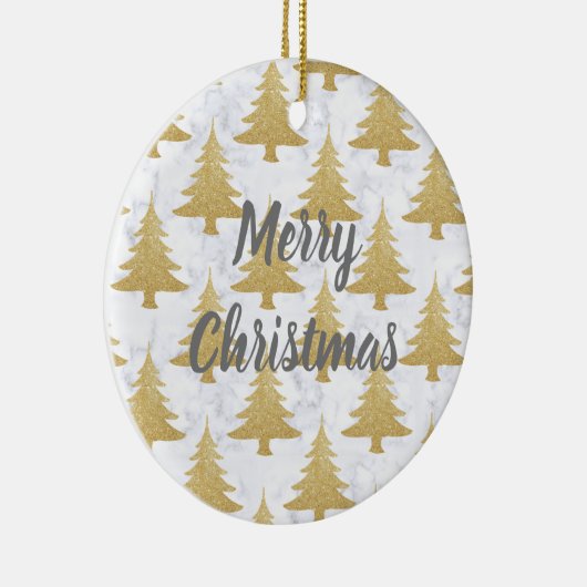 金ゴールドエレガントグリッター&ホワイトマーブルクリスマスツリー セラミックオーナメント (右)