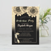 金ゴールドエレガントグリッター、ワイン、ガラス、ひまわり 招待状 (スタンド正面)