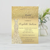 金ゴールドエレガントグリッター《写真》ぼけ味、ドレスブライダルシャワー 招待状 (スタンド正面)