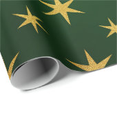 金ゴールドエレガントグリーンクリスマススターパターンギフト ラッピングペーパー (ロールコーナー)