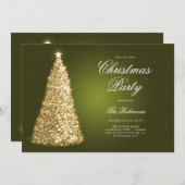 金ゴールドエレガントグリーンクリスマスツリープログラムメニュー 招待状 (正面/裏面)