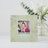 金ゴールドエレガントグリーンクリスマスフォトホリデーカード シーズンカード (スタンド正面)