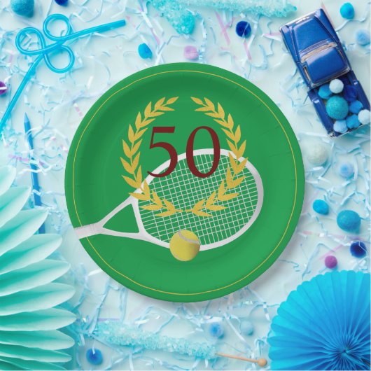 金ゴールドエレガントグリーンテニス50誕生日 ペーパープレート (パーティー)