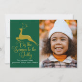 金ゴールドエレガントグリーントナカイのクリスマスファミリー写真 シーズンカード (正面)