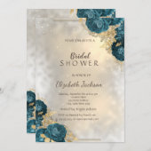 金ゴールドエレガントグリーンバラブライダルシャワー招待 招待状 (正面/裏面)